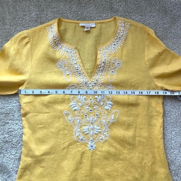Charter Club Linen Luxury Yellow Bejeweled 100% Linen Tunic Top - Size S - Picture 8 of 10